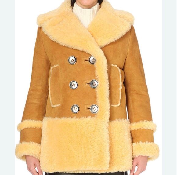 Coach Jackets & Blazers - Coach Sheepskin Fur Coat in honey double-breasted plush shearling trim size M
